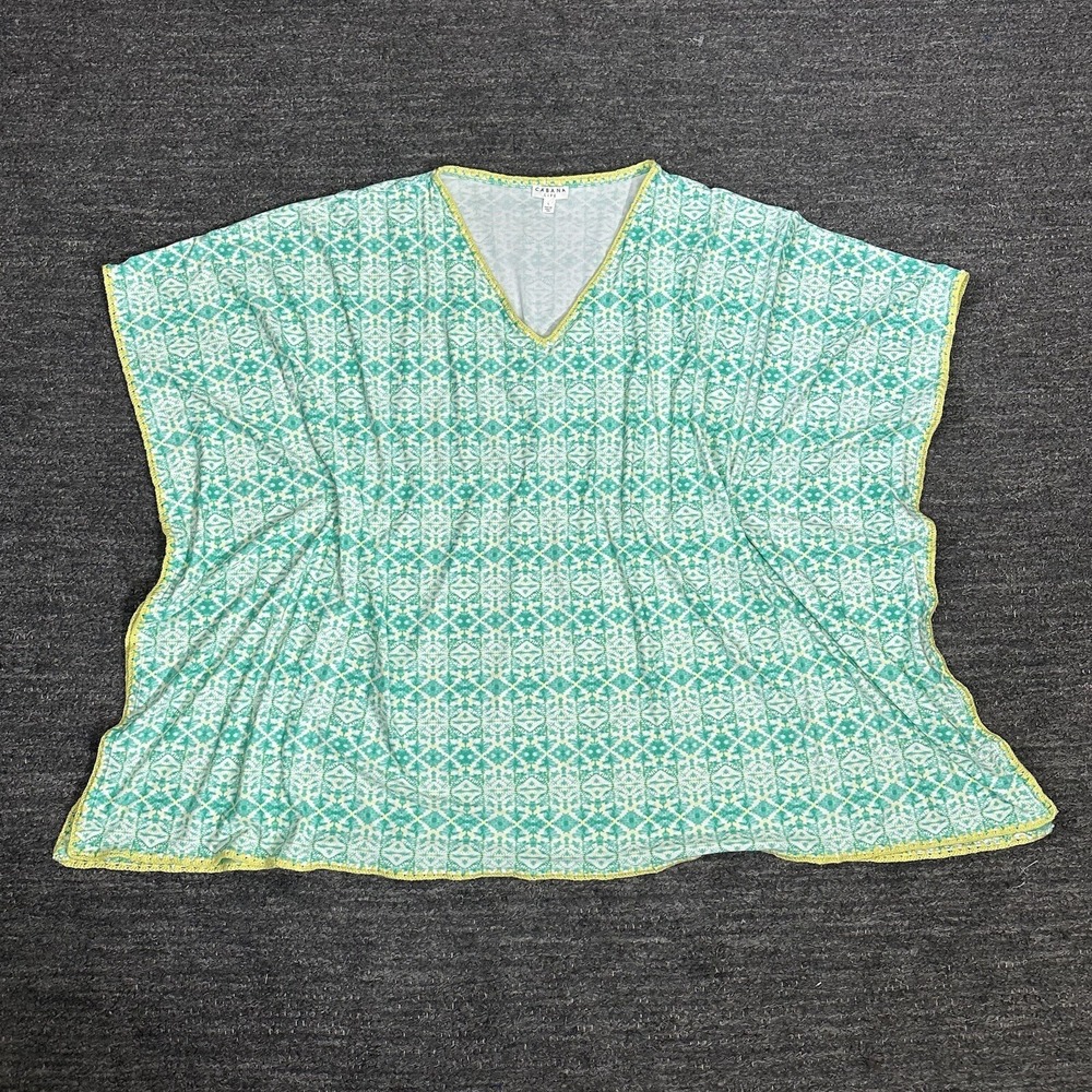 Cabana Life Cover Up Women Large Green Geometric Slinky Packable V-Neck Beach